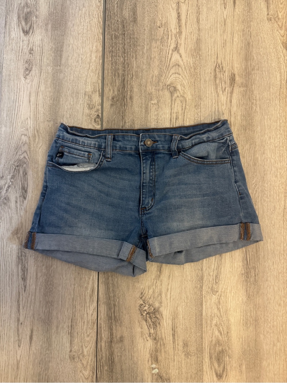 KanCan Mid Blue Rolled Hem Denim Shorts